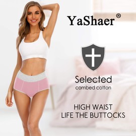 YaShaer Women's Cotton Underwear High Waist Stretch Briefs Soft Underpants Ladies Full Coverage Panties 5 Pack
