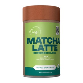 OMG Superfoods Organic Matcha Latte – Matcha Superfood Drink Mix with Coconut Milk, Cinnamon, and Monk Fruit. Lightly Sweetened with Maple Sugar. Vegan-Friendly. Transparent Superfood Blend.