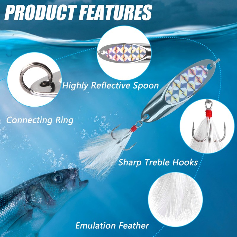 Metal Spoon Fishing Lures 10pcs Spinner Baits for Trout Bass