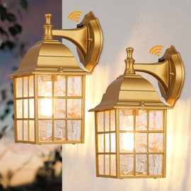 2-Pack Outdoor Porch Light Fixtures With Photocell Sensor, Dusk to Dawn Exterior Wall Mount, Outside Lights for House, Gold Lighting, Wall Lantern Sconce for Garage, Door