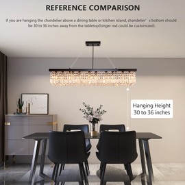 Moooni Modern 10 Lights Rectangular Crystal Chandelier Rectangle Raindrop Adjustable Pendant Light Fixture for Dining Room Kitchen Island-Black L47, MO-1223-BK3