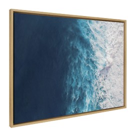 Kate and Laurel Sylvie Seascape of Splashing Waves Framed Canvas Wall Art by The Creative Bunch Studio, 28x38 Natural, Tropical Ocean Beach Art Coastal Wall Décor Oversized
