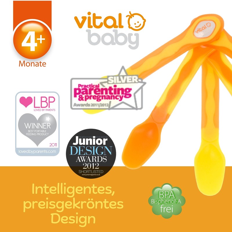 Vital Baby 492010-03 Spoons Flexible Tips Orange, 5 spoons