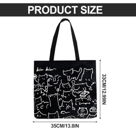 Fashionable Cat Tote Bag, Reusable Shopping Bag with Zip and Inner Pocket, Washable Foldable Canvas Tote Bag for Women Girls, Black Cat Pattern Tote Bag for Cat Lovers for School Work Beach Travel