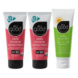 All Good Baby & Kids Sunscreen & Aloe Gel Bundle - UVA/UVB Broad Spectrum, SPF 30, Zinc Oxide, Water Resistant - Includes (2) SPF 30 Kids Sunscreen Lotions and (1) Aloe Gel