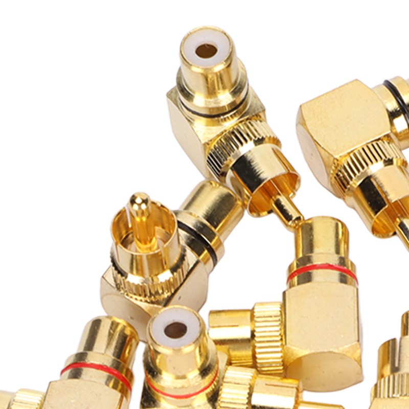 10pcs RCA Right Angle Adapter Male to Female Copper Gold