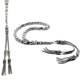 ALBATROSART -Antique Silver Plated Collection- (33 Beads) Worry Beads-Prayer Beads-Tesbih-Tasbih-Tasbeeh-Misbaha-Masbaha-Subha-Sebha-Sibha-Rosary (Stainless Steel with Minaret-6 mm Small Beads)