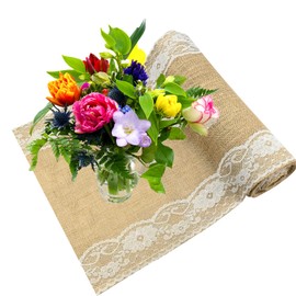 Jute Table Runner 30 x 275 cm Natural Hessian Table Runner with Lace for Wedding Festival Table Decoration