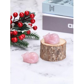 JSDDE Rose Quartz Crystal Sleeping Cat Figurine for Cat Lovers Cute Gemstone Cat Ornaments for Home Office Cat Statue Gifts