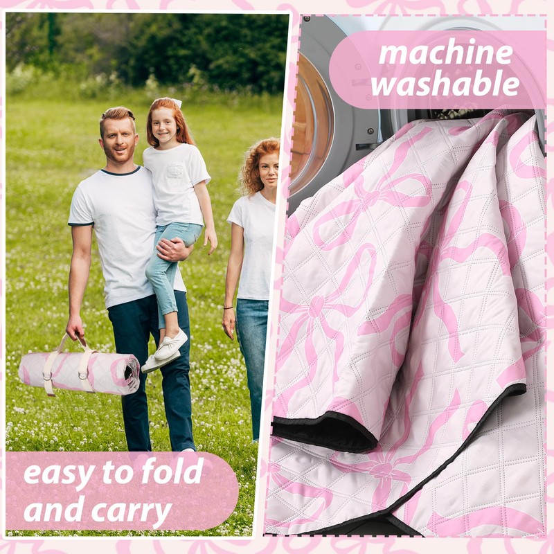 SmoothNovelty Pink Bow Picnic Blanket 80'' x 80'' Waterproof Extra