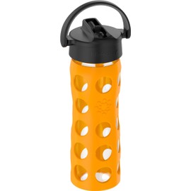 Lifefactory 16-Ounce Glass Water Bottle with Pivot Straw Cap and Protective Silicone Sleeve, Marigold