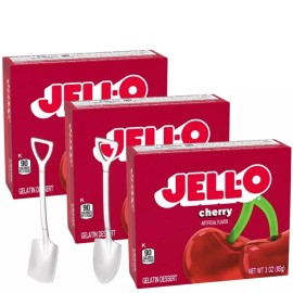 Jell-O Gelatin Dessert Mix 3oz w/ Mini Shovel Spoons (Cherry)