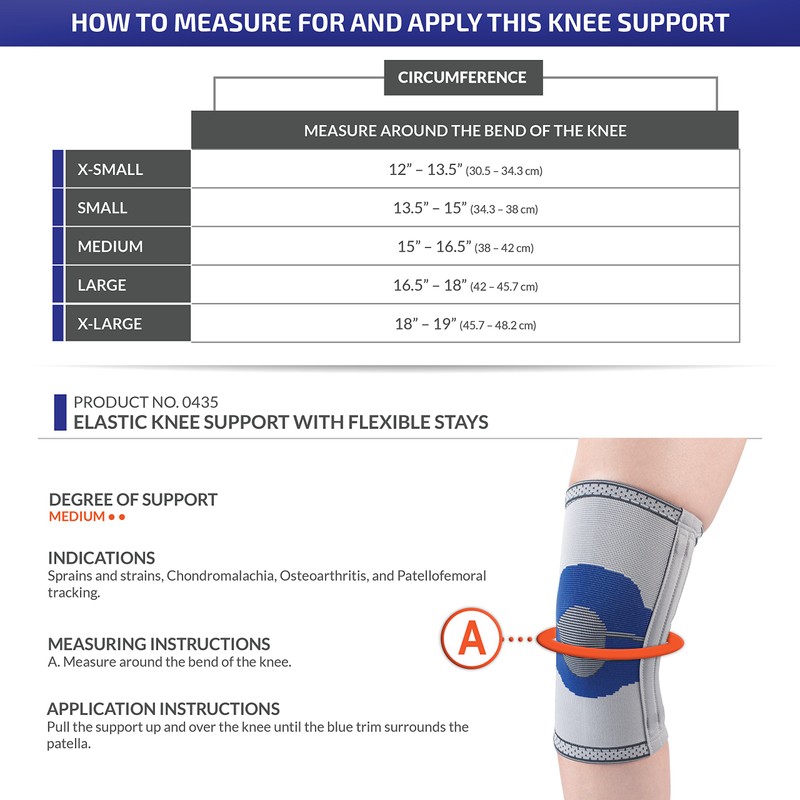 Champion Elastic Knee Support Compression Sleeve, with Flexible Stays, Gray