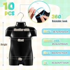 Tioncy 10 Pcs Children's Plastic Mannequin Kid Dress Form 2-3 Years Half Body Child's Mannequin Torso with Hanger for Clothing Display(Black)