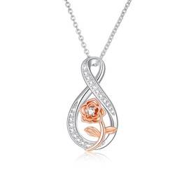 Halora Silver Necklaces for Women, 925 Sterling Silver Chain Necklace Infinity Crystal Necklaces Charm Pendant Jewellery Birthday Gifts for Girls Mum Her White Cubic Zirconia