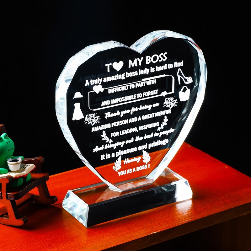YWHL Boss Lady Gifts for Women Heart Crystal Boss Gifts