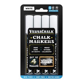 VersaChalk White Chalkboard Chalk Markers - Wet Erase Dustless Chalk Ink Paint Marker for Blackboard, Dry Erase White Board, Chalkboard Sign (BOLD 5mm, 4/SET)
