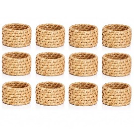 Juego de 12 servilleteros de ratán, tejidos a mano para servilletas de tela, decoración de mesa rústica bohemia para bodas, Acción de Gracias, Navidad y cenas
