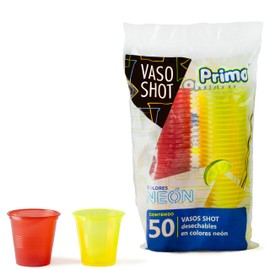 PRIMO Vaso Shot Neon 2 OZ | 50 Vasos Desechables para Fiesta Neon | Tequilero o Vaso Shot (Rojo/Amarillo)