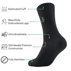 Premium Bamboo Ribbed Dress Seamless Socks | Moisture-Wicking, Antibacterial, and Breathable | 200 Needle Count Premium Construction | UK Size 7-12 | 5 Pairs | Mixed Colours