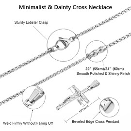 murtoo Cross Necklace for Men, Christian Jesus Pendant, Stainless Steel Mens Necklace, Thanksgiving Family Christmas Jeweley Gift Idea for Men Women (Silver, 22")