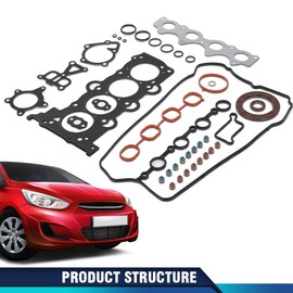 PIT66 Front Engine Head Gasket Kit Compatible with Hyundai, Kia/Accent, Veloster, Rio, Soul 2012-2016 1.6L L4 DOHC 12v Naturally Aspirated