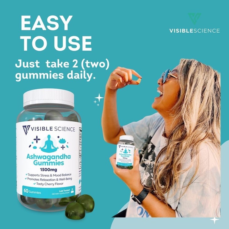 Visible Science Ashwagandha Gummies, 1500mg, Cherry Flavor, 60 Count