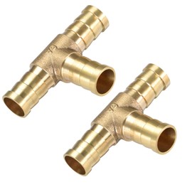 TA-VIGOR 2Pcs 12mm Brass T-Barb Splicer Connector, 3-Way Fuel Hose Barbed Fitting, T-Shaped Tube Splitter for Water, Fuel, Gas, Air and Oil Lines