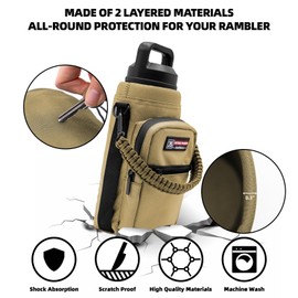 NATURE PIONEOR Water Bottle Holder with Adjustable Strap - 26/32/36/40/46/64oz Insulated Water Bottle Sling Carrier with Paracord Handle & 2 Pockets, Outdoor Sports, Hiking, Camping, Gym