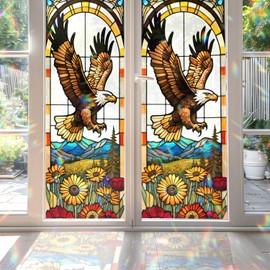 Eagle Stained Glass Window Film, Decorative Eagle with Flower Stained Glass Window Film, Eagle with Flower Stained Glass Window Film for Bathroom Door Heat Anti UV RA03