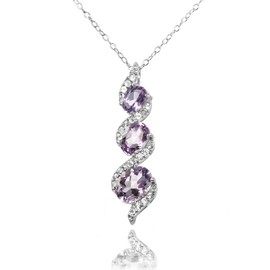 Ice Gems Sterling Silver Amethyst and White Topaz Oval S Design Three-Stone Journey Necklace