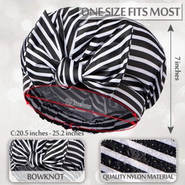 2 Pieces Shower Caps for Women, Waterproof Reusable Shower Hair Caps Elastic Hem Shower Bath Caps for Long, Short and Curly Hair for Women Girls (Black Dot and Stripe)