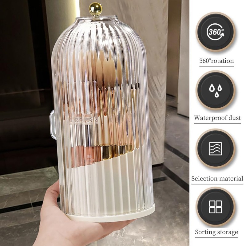 Primst Makeup Brush Organizer, Rotating Makeup Brushes Storage with Lid,