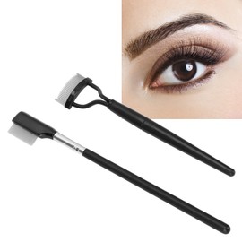 Eyelash Comb Set,2pcs Stainless Steel Teeth Eyelash Separator Arc Folding Eyelash Steel Comb Portable Lash Straight Brushes Makeup Grooming Tool(Black)