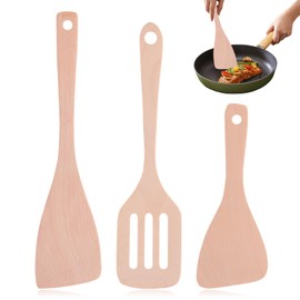 Pack of 3 Wooden Spatulas, Cooking Utensils Wooden Spatula for Cooking, Heat Resistant Spatula, Wood, Kitchen Utensils with Wooden Handles, Suitable for Non-Stick Pans