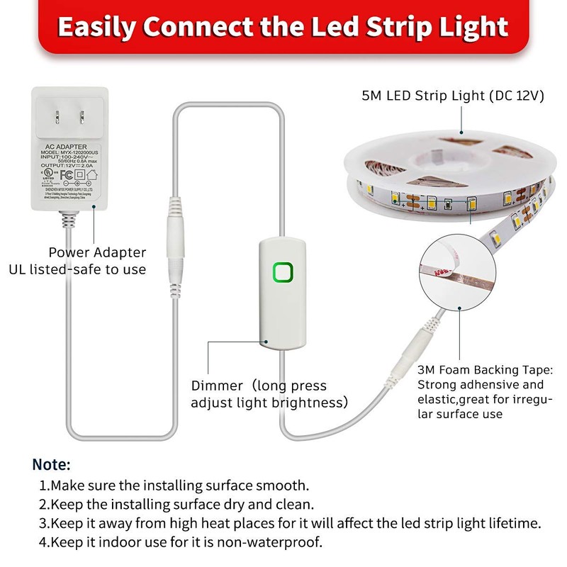 MY BEAUTY LIGHT White LED Strip Lights,16.4ft Dimmable LED Light