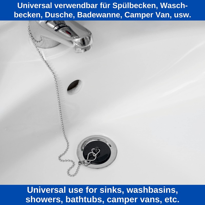 Universal Plug with Chain, Pack of 3, Black, Diameter 41