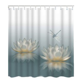Moslion Floral Shower Curtain Set Dragonfly On Botany Water Lily Lotus Blossom in Pond Shower Curtains Home Decorative Waterproof Polyester Fabric Hooks 72x72 Inch