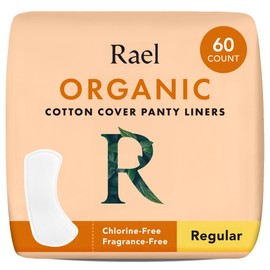 Rael Panty Liners for Women, Organic Cotton Cover - Regular Pantiliners, Light Absorbency, Unscented, Chlorine Free (Regular, 60 Count)