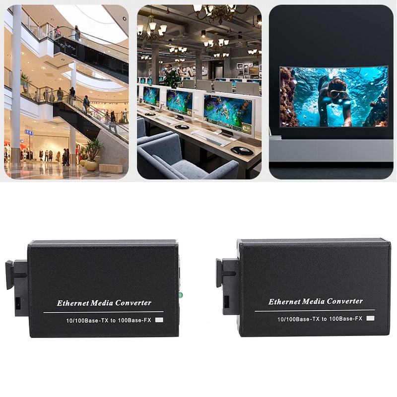 2Pcs Media Converter Single Mode SC Interface 20KM 10/100Mbps 100-240VAC
