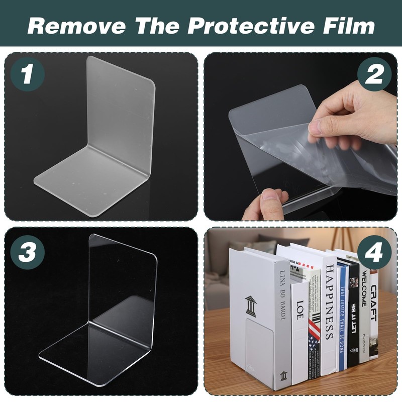 16Pcs Bookends, Clear Acrylic Bookends for Shelves, Non-Slip Book Holder