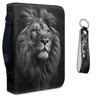 Lotusorchid Bible Cover for Men with Leather Keychain, Lion Print
