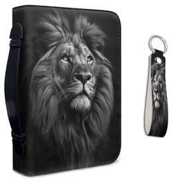 Lotusorchid Bible Cover for Men with Leather Keychain, Lion Print Bible Carrying Case Church Bag Men's Bible Protective Cover for Bible Study, Black, Size XL