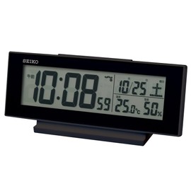 Seiko Clock SQ324K Always-On Alarm Clock, Radio, Digital Calendar, Temperature and Humidity Display, Visible in the Dark, Black and Partially Black, 82×206×51mm