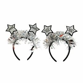 ChungLong0593 Glittering 2025 Happy New Year Headband Chinese New Year's Eve Christmas Star Tinsel Headband New Year Party Accessories - 2PC Silver Star 2025 YEAR