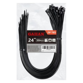 GAIIAN Long Zip Ties Heavy Duty 24 inch, Large Zip Ties with 200 lbs Tensile Strength, Big Cable Ties, Black, 50 Pack, by GAIIAN