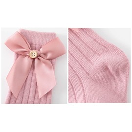QandSweet - Calcetines altos hasta la rodilla para bebé recién nacido, sin costuras, con botones de lazo grande, Negro/Rosa/Blanco/Verde/Rojo Oscuro, 6-12 Meses