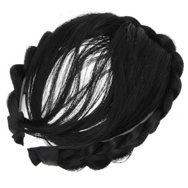 Healeved Front Hair Bang Wig Synthetic Hair Braid Headband with Faux Bangs Comfortable Heat Resistant Material for Parties Cosplay and Everyday Wear
