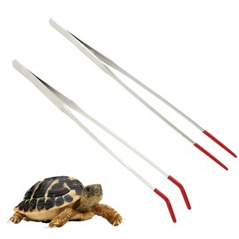 EIHI 2 Pieces Stainless Steel Tweezers Aquarium Tweezers with Rubber Tips Long Handle Reptile Feeding Pliers for Fish Tank Water Plants, Straight Clip and Curved Clip