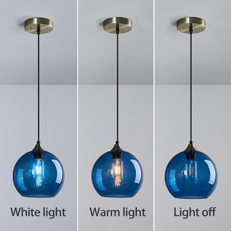 LBSQJ Blue Glass Pendant Lights Kitchen Island Lighting Globe Pendant
